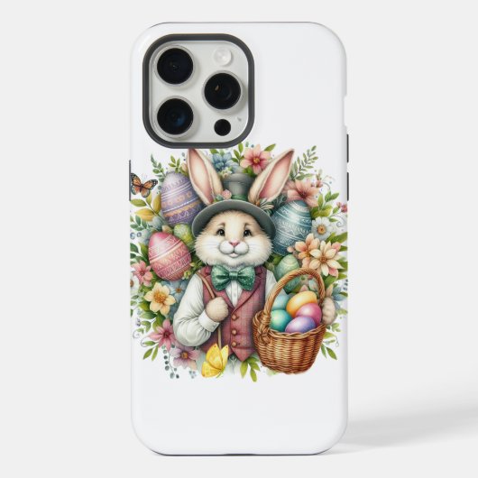 ヴィンテージ/クラシックかわいいイースターバニー iPhoneケース (裏面)