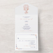 ヴィンテージ クラシックなカニ 赤と青の招待状 ビーチ ウェディング オールインワン招待状 (内側)