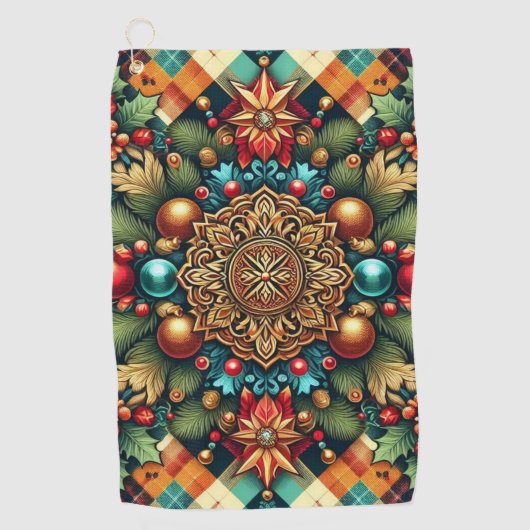 ヴィンテージ/クラシックカラフルクリスマス ゴルフタオル (正面)