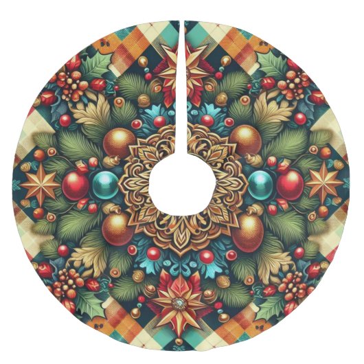 ヴィンテージ/クラシックカラフルクリスマス ブラッシュドポリエステルツリースカート (正面)