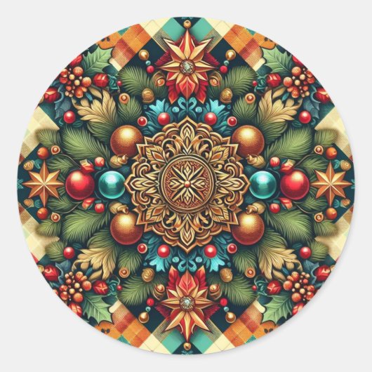 ヴィンテージ/クラシックカラフルクリスマス ラウンドシール (正面)