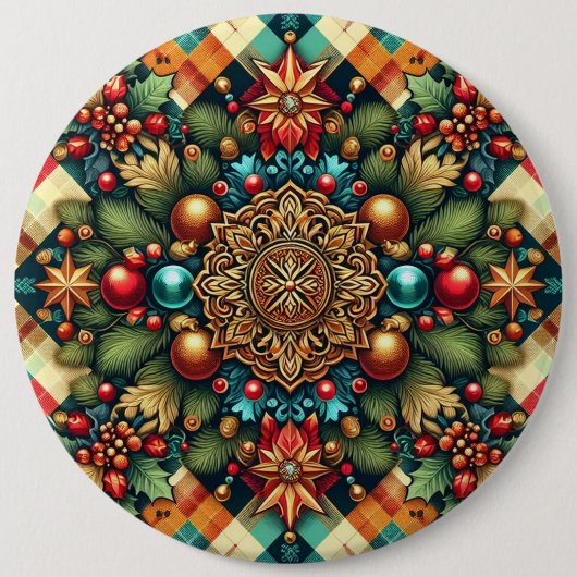 ヴィンテージ/クラシックカラフルクリスマス 缶バッジ (正面)