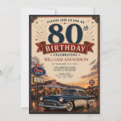 ヴィンテージ クラシックカー 80歳の誕生日 招待状 (正面)