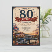 ヴィンテージ クラシックカー 80歳の誕生日 招待状 (スタンド正面)