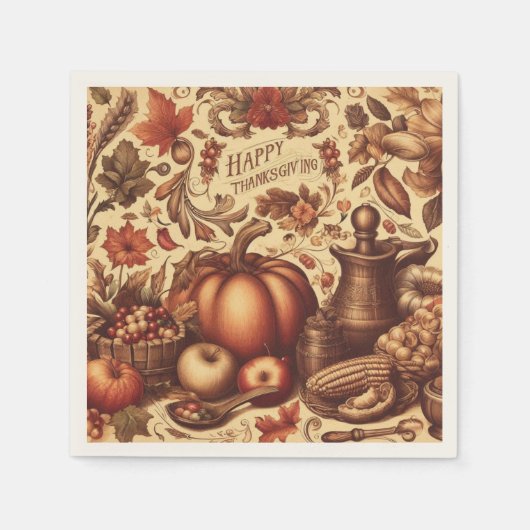 ヴィンテージ/クラシックハッピーサンクスギビング スタンダードカクテルナプキン (正面)