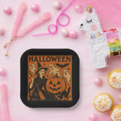 ヴィンテージ、クラシックハロウィーンの魔女、幽霊とカボチャ ペーパープレート (パーティー)