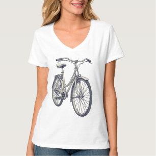 ヴィンテージ クラシック自転車 スケッチ レトロラインアート Tシャツ