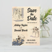 ヴィンテージ クラシック おしゃれな チックな結婚式のSave the Date 招待状 (スタンド正面)