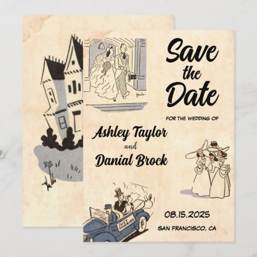 ヴィンテージ クラシック おしゃれな チックな結婚式のSave the Date 招待状 (正面/裏面)