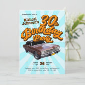 ヴィンテージ クラシック カー レトロ ファン 30歳 バースデー パーティー 招待状 (スタンド正面)