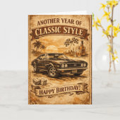 ヴィンテージ クラシック カー 誕生日カード 男性用 カード (黄色い花)