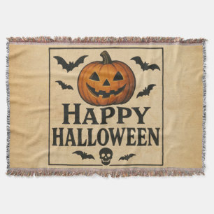 ヴィンテージ クラシック ハッピー ハロウィン ジャック・オ・ランタン スローブランケット