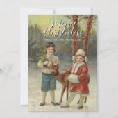 ヴィンテージ クラシック 冬の子供たちと鹿の芸術作品 シーズンカード (正面)