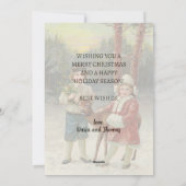 ヴィンテージ クラシック 冬の子供たちと鹿の芸術作品 シーズンカード (裏面)