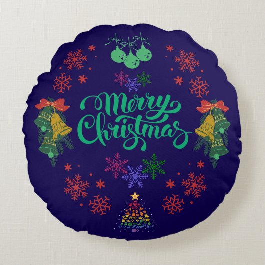 ヴィンテージ クリスマスおめでとう ラウンドクッション (正面)