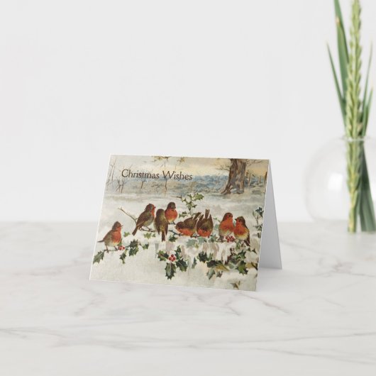 ヴィンテージ – クリスマスに赤いロビンズ。 シーズンカード (正面)