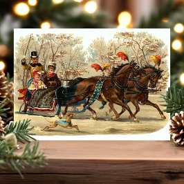 ヴィンテージ クリスマスのソリ遊び シーズンポストカード