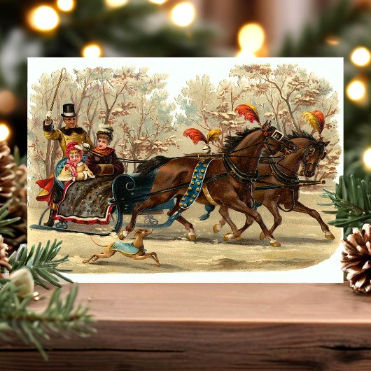 ヴィンテージ クリスマスのソリ遊び シーズンポストカード