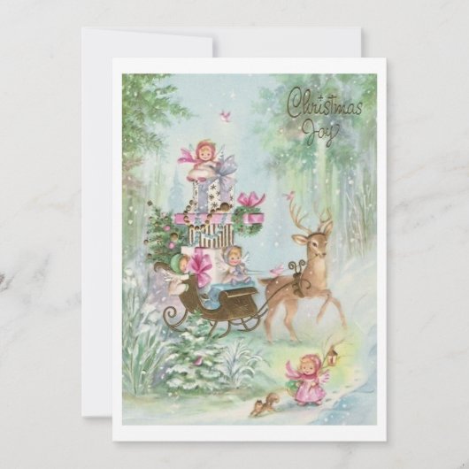 ヴィンテージ クリスマスの喜び エンジェル スレイに乗って シーズンカード (正面)