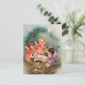ヴィンテージ クリスマスの天使が赤ちゃんイエスを見守る シーズンカード (スタンド正面)