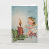 ヴィンテージ クリスマスの天使 ろうそくの暖かさに包まれて シーズンカード (正面)