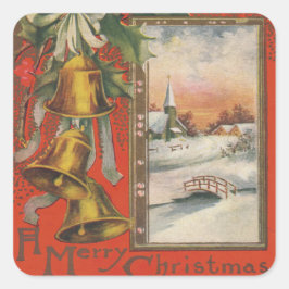 ヴィンテージ『クリスマスめでたい』と鐘 スクエアシール