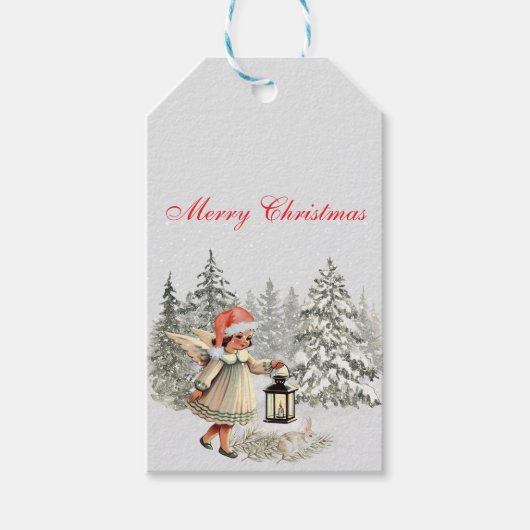 ヴィンテージ クリスマスエンジェルとうさぎ ギフトタグ (正面)