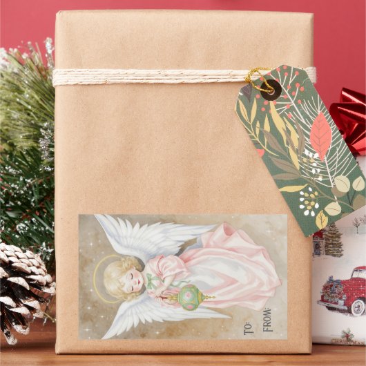ヴィンテージ クリスマスエンジェル 長方形シール (クリスマス)