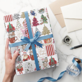 ヴィンテージ クリスマスコラージュ | レトロなホリデーギフト ラッピングペーパー