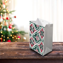 ヴィンテージ クリスマスタイル - レッド＆グリーン ミディアムペーパーバッグ