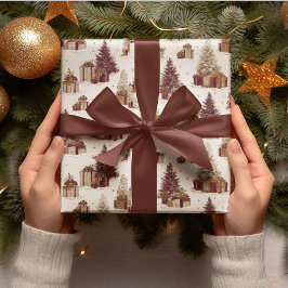 ヴィンテージ クリスマスツリーとプレゼントのラッピングペーパー ラッピングペーパー