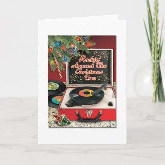 ヴィンテージ-クリスマスツリーのまわりのRockin、 カード (正面)