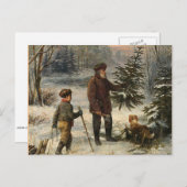 ヴィンテージ – クリスマスツリーを選ぶ父と息子 シーズンポストカード (正面/裏面)