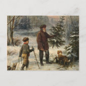 ヴィンテージ – クリスマスツリーを選ぶ父と息子 シーズンポストカード (正面)