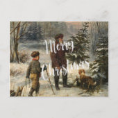ヴィンテージ – クリスマスツリーを選ぶ父と息子 シーズンポストカード (正面)