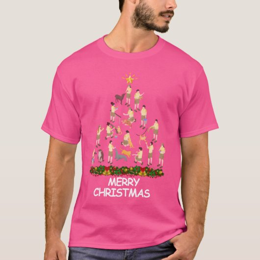 ヴィンテージ クリスマスツリー 動物園の飼育員 メリークリスマス Tシャツ (正面)