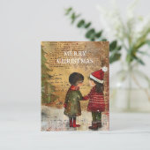 ヴィンテージ クリスマスツリー 子供 雪 シーズンポストカード (スタンド正面)