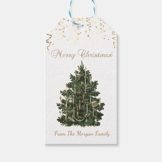 ヴィンテージ クリスマスツリー、紙吹雪 ギフトタグ (正面)