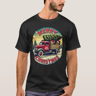 ヴィンテージ クリスマストラック クリスマス ギフト アート Tシャツ