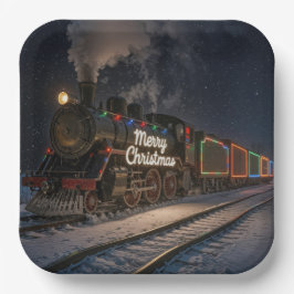 ヴィンテージ クリスマストレインの雪景色 ペーパープレート