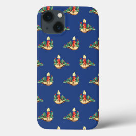 ヴィンテージ クリスマスパターン ロウソクとホーリー iPhone 13ケース