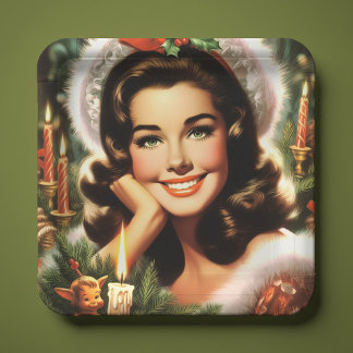 ヴィンテージ クリスマスピンアップ ペーパープレート