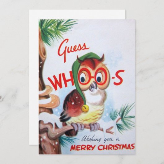 ヴィンテージ・クリスマスフクロウ誰だと思う？ シーズンカード (正面/裏面)
