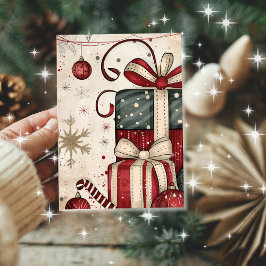 ヴィンテージ クリスマスプレゼント積み重ね レトロオーナメント カード