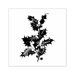 ヴィンテージ「クリスマスホリー」ウッドアートスタンプ ラバースタンプ