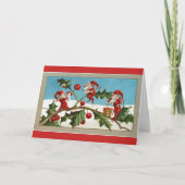 ヴィンテージ – クリスマス小妖精や小人絵画ズのホリー・ベリー、 シーズンカード (正面)