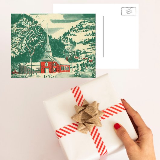 ヴィンテージ クリスマス教会、冬の雪景色 シーズンポストカード
