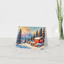 ヴィンテージ クリスマス風景 折りたたみカード