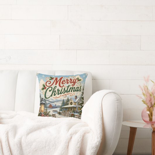 ヴィンテージ クリスマス風景 枕 (ソファ)