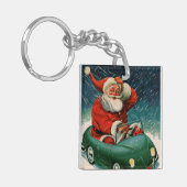 ヴィンテージ クリスマス、かわいい車に乗ったサンタクロース キーホルダー (正面左)
